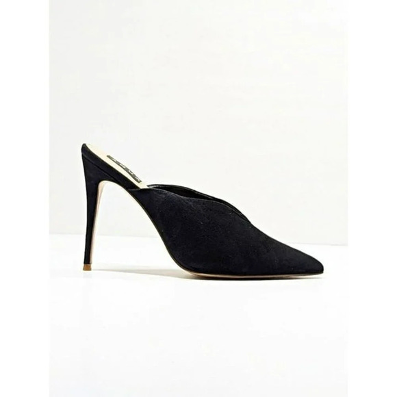 Aqua Women's Flare Mules Suede Pointed Toe High-Heel Black Size 9 (MSRP $99) - Picture 3 of 9